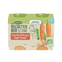 Blédina Les Récoltes Bio Petit Pot  Carottes, Petit Pois et Poulet - 2x200g