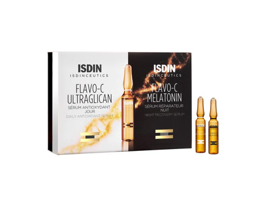 Isdinceutics Routine jour et nuit  Flavo-C Ultraglican & Flavo- C Mélatonin - 20 Ampoules 10Jour/10Nuit