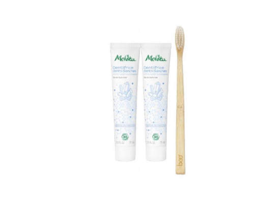 Melvita Dentifrice Blancheur BIO - 2 x 75 ml + Brosse à dents offerte