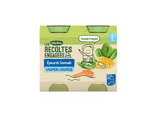 Blédina Les Récoltes Engagées Epinards Semoule Saumon BIO - 2 x 200 g