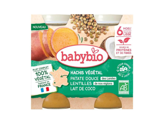 Petits pots Hachis végétal, Patate douce, Lentilles, Lait de Coco - 2x200g