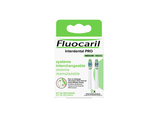 Fluocaril Têtes remplaçables de brosse à dents interdental PRO Medium - 2 têtes remplaçables