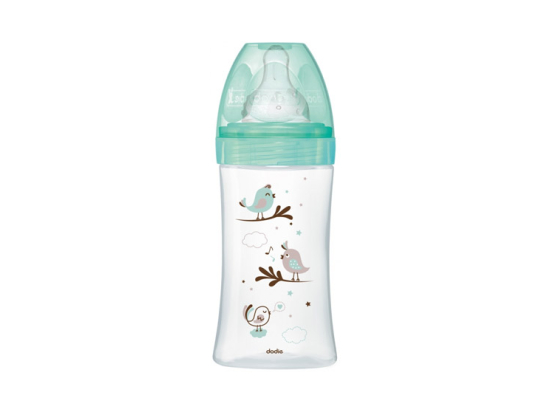 Biberon en Verre Initiation Vert Motif Oiseaux - 270ml