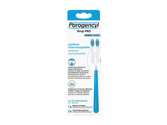 Parogencyl Brosse à dents Gingi Pro à tête remplaçable Souple - 1 manche + 2 têtes remplaçables