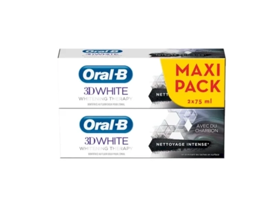 Oral B 3D White Advanced Luxe Dentifrice Doux au Charbon - 2x75ml