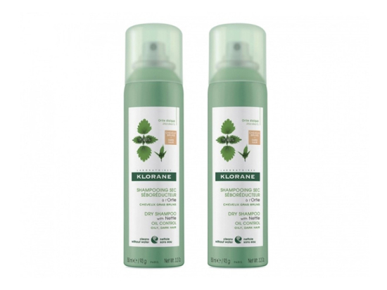 Klorane shampooing sec teinté cheveux gras châtains à bruns - 2x150ml