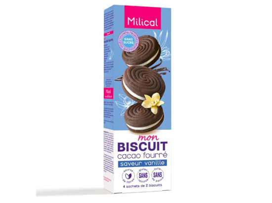 Biscuits cacao fourrés Saveur Vanille - 4 sachets de 2 biscuits