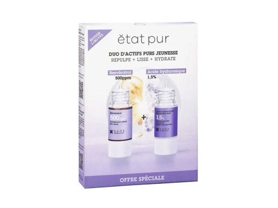 Coffret Duo d'Actifs Purs Jeunesse Resvératrol 500ppm + Acide Hyaluronique 1,5% - 15ml + 15ml