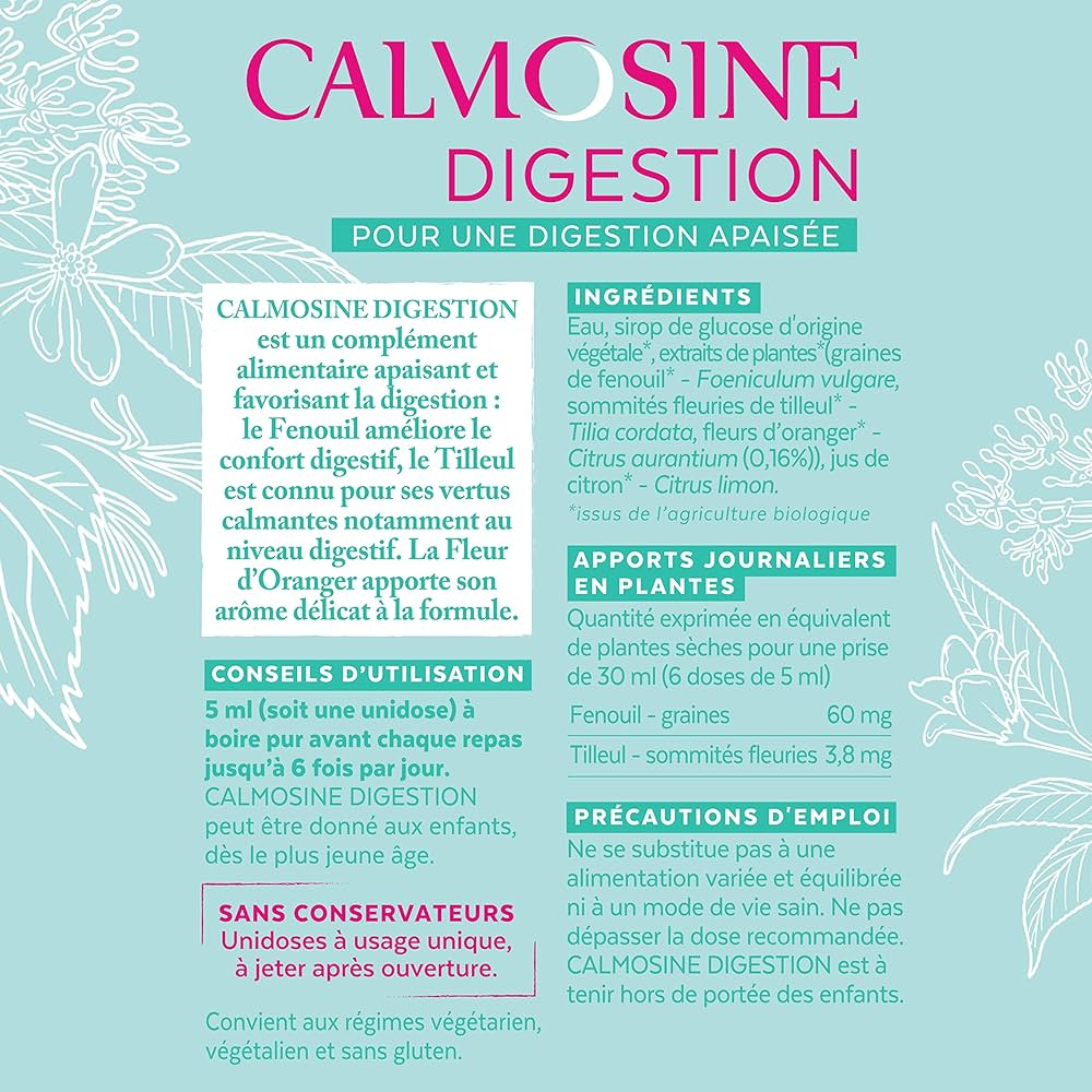 Calmosine - Digestion - Confort Digestif - Apaise et Calme - Bébé - Aux  Extraits de Plantes Bio - Fleur d'oranger - Flacon 100 ml - Fabriqué en  France