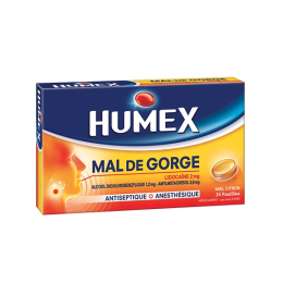 Humex mal de gorge Lidocaïne miel citron - 24 pastilles