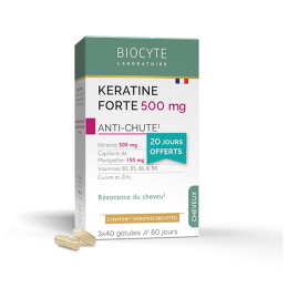 Kératine Forte 500 mg Anti-chute - 3 x 40 gélules