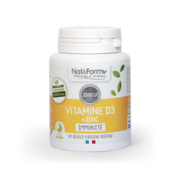 Immunité Vitamine D3 + zinc - 60 gelules