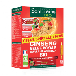 Santatome Gelée royale Ginseng Guarana Acérola BIO - 30 ampoules