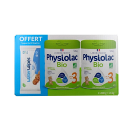 Duo Physiolac 3 Lait de Croissance BIO + Lingettes WaterWipes OFFERTES - 2x800g