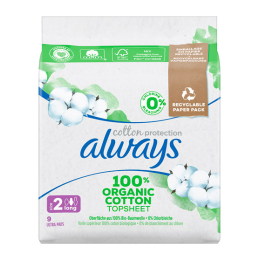 Serviettes hygiéniques 100% cotton organic taille 2 long - 9 serviettes