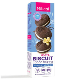 Biscuits cacao fourrés Saveur Vanille - 4 sachets de 2 biscuits