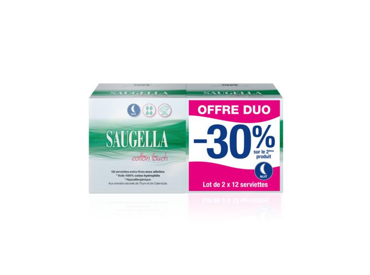 Saugella Cotton Touch serviettes hygiéniques extra-fines Nuit - 2x12 serviettes