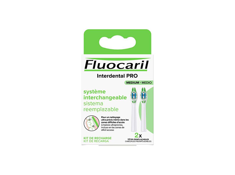 Fluocaril Têtes remplaçables de brosse à dents interdental PRO Medium - 2 têtes remplaçables