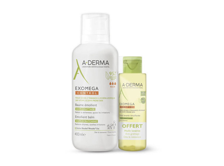 A-Derma Exomega Control Baume Emollient Anti-Démangeaisons - 400ml + Huile lavante OFFERTE