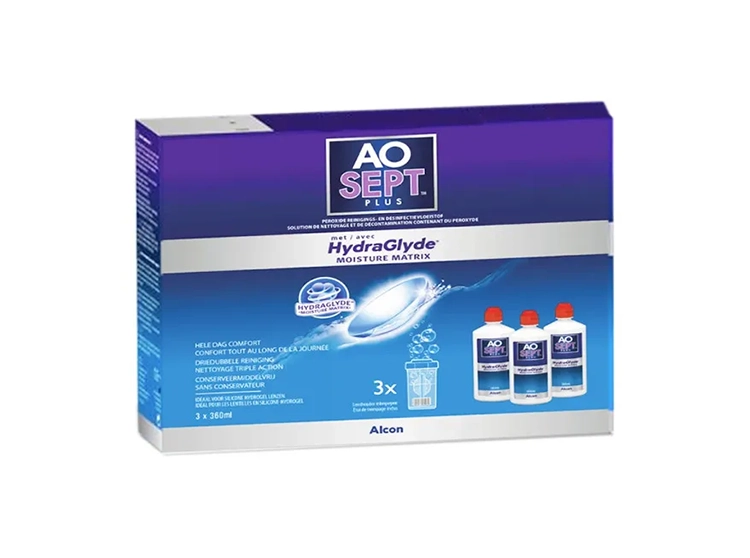 Aosept Plus Hydraglyde Solution pour lentilles - 3x360ml