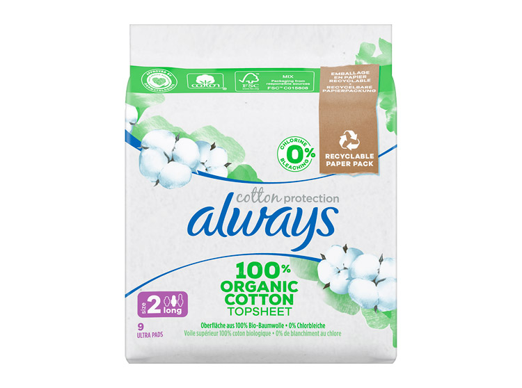 Serviettes hygiéniques 100% cotton organic taille 2 long - 9 serviettes