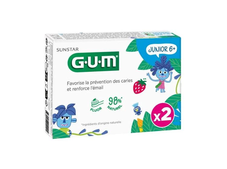 GUM Junior 6ans et + Dentifrice goût Fraise - 2x50 ml