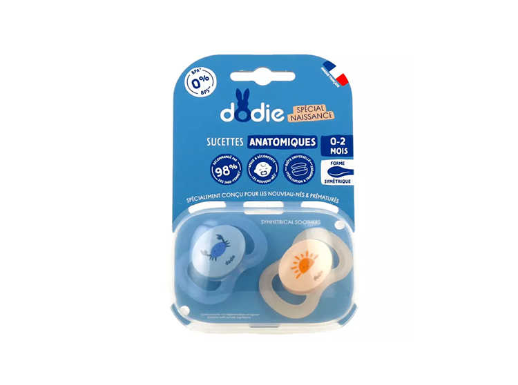 Sucettes anatomiques naissance 0-2m en silicone - Lot de 2